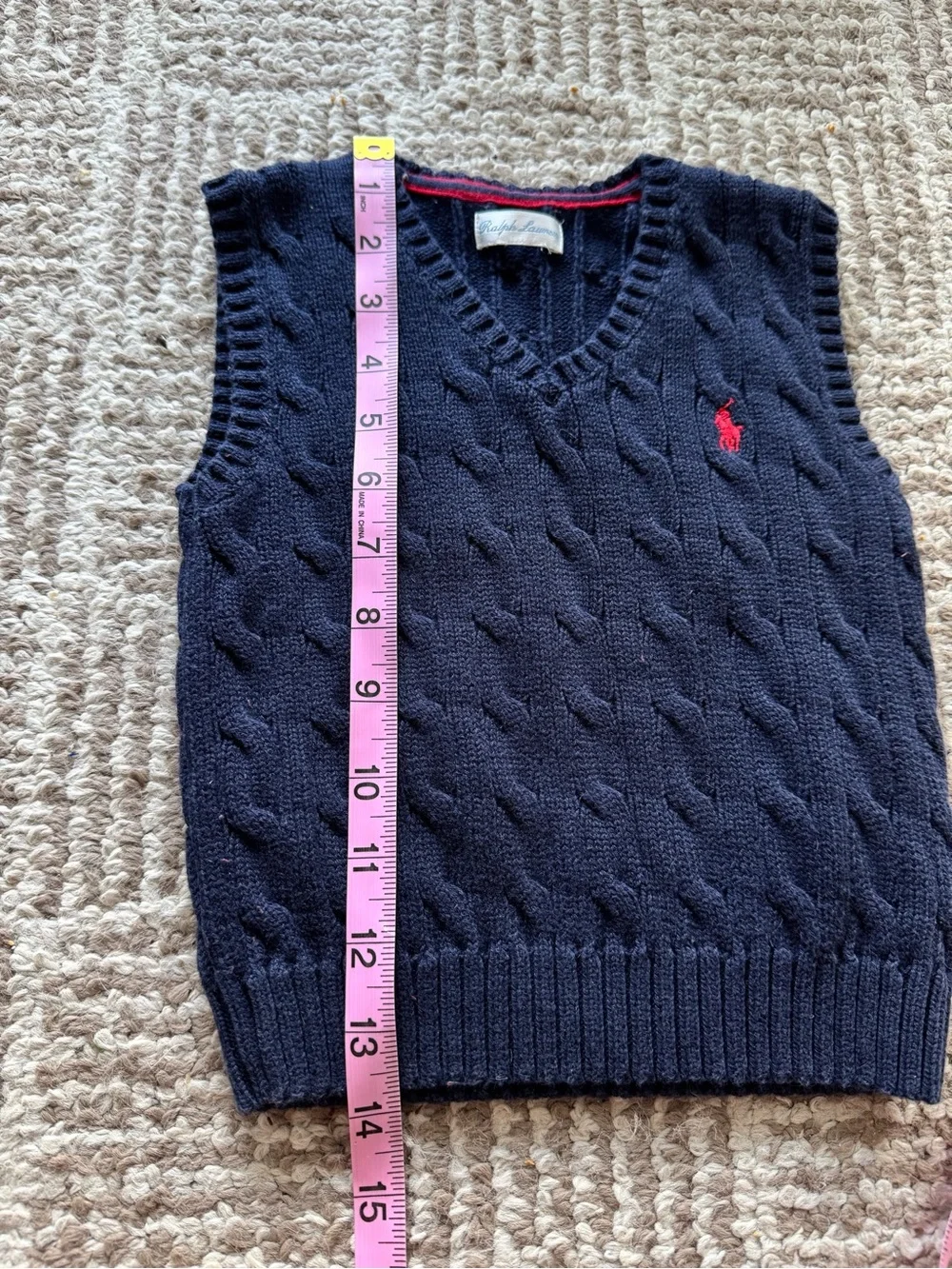 Baby Ralph Lauren Cotton Navy Cable Knit V-Neck Sweater Vest Red Pony Preppy